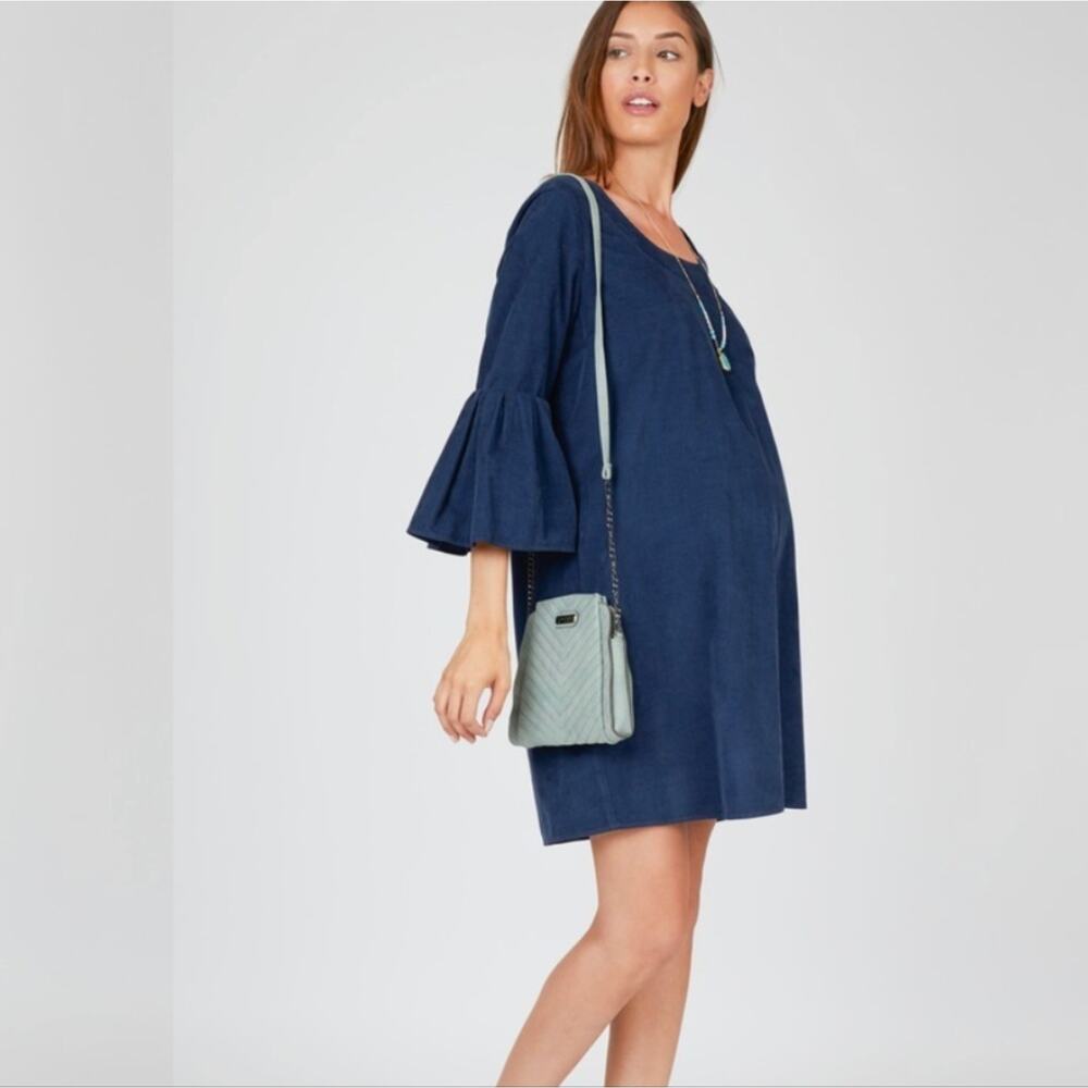 Maternal America Open Back Bell Sleeve Maternity Dress Women's Size XS Corduroy